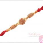 Handcrafted Sandalwood Beads with Golden Cap Rakhi 5