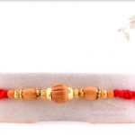 Handcrafted Sandalwood Beads with Golden Cap Rakhi 4