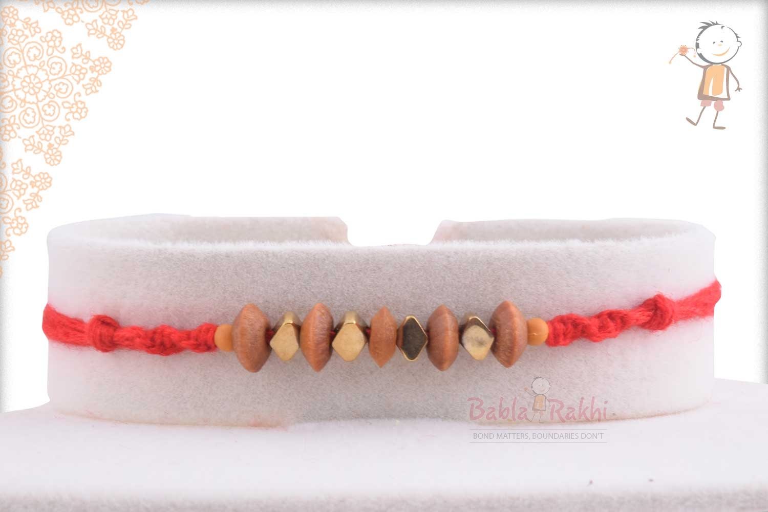 Handcrafted Sandalwood Beads with Hematite Stone Rakhi 1