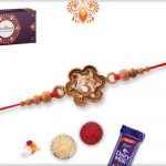 Spiritual Coper Color Om Rakhi With Wooden Beads 7