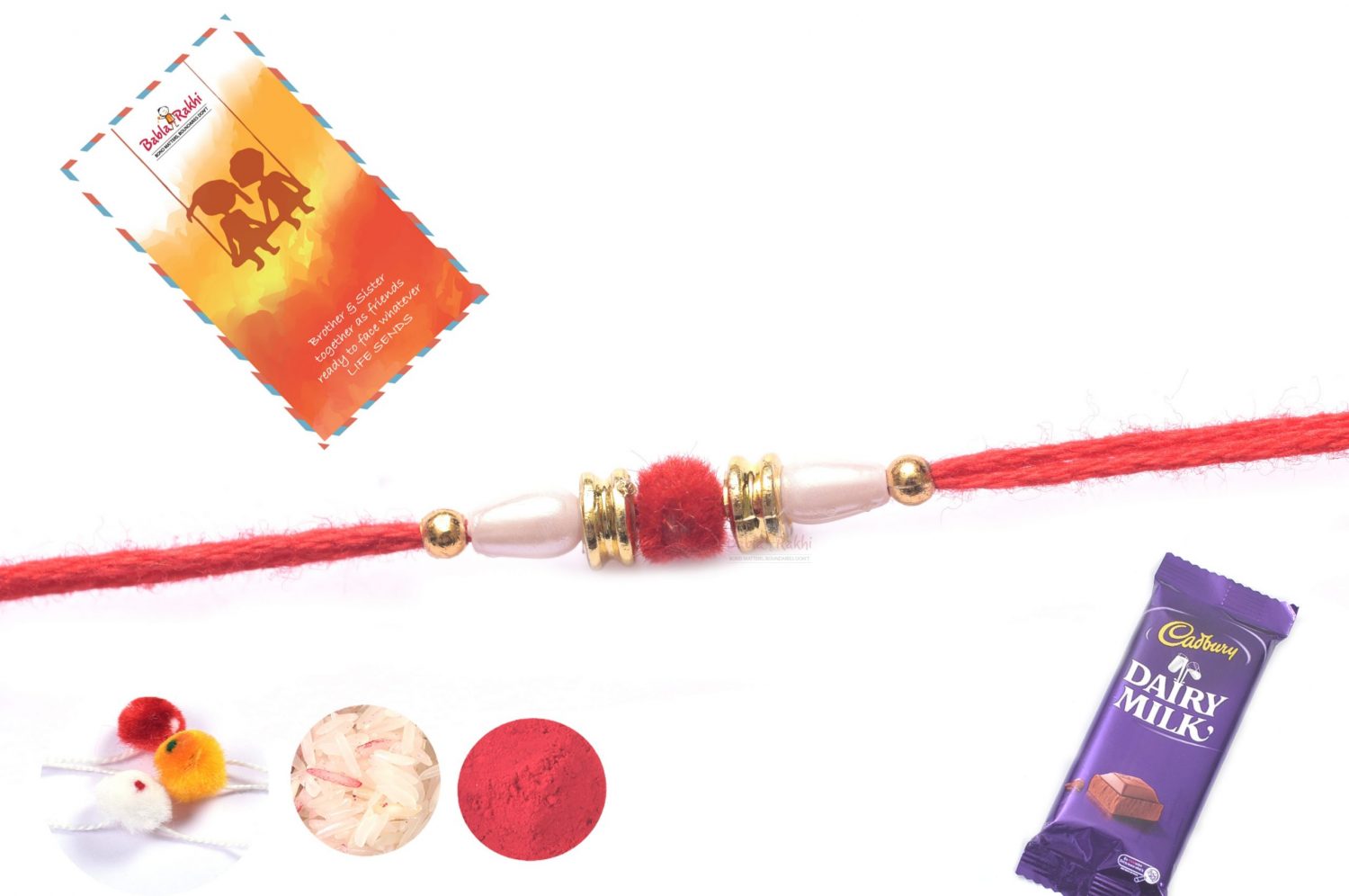 Beautiful Red Velvet Rakhi with Pearls 1