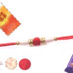 Beautiful Red Velvet Rakhi with Pearls 3