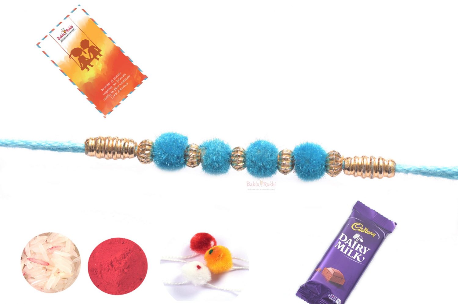 Simple Turquoise Velvet Rakhi 1