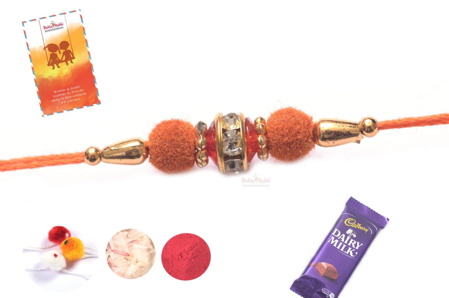 Orange Velvet Rakhi with Diamond Ring 1