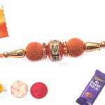 Orange Velvet Rakhi with Diamond Ring 3