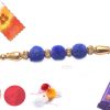 Royal Blue Velvet Rakhi with Golden Beads 3