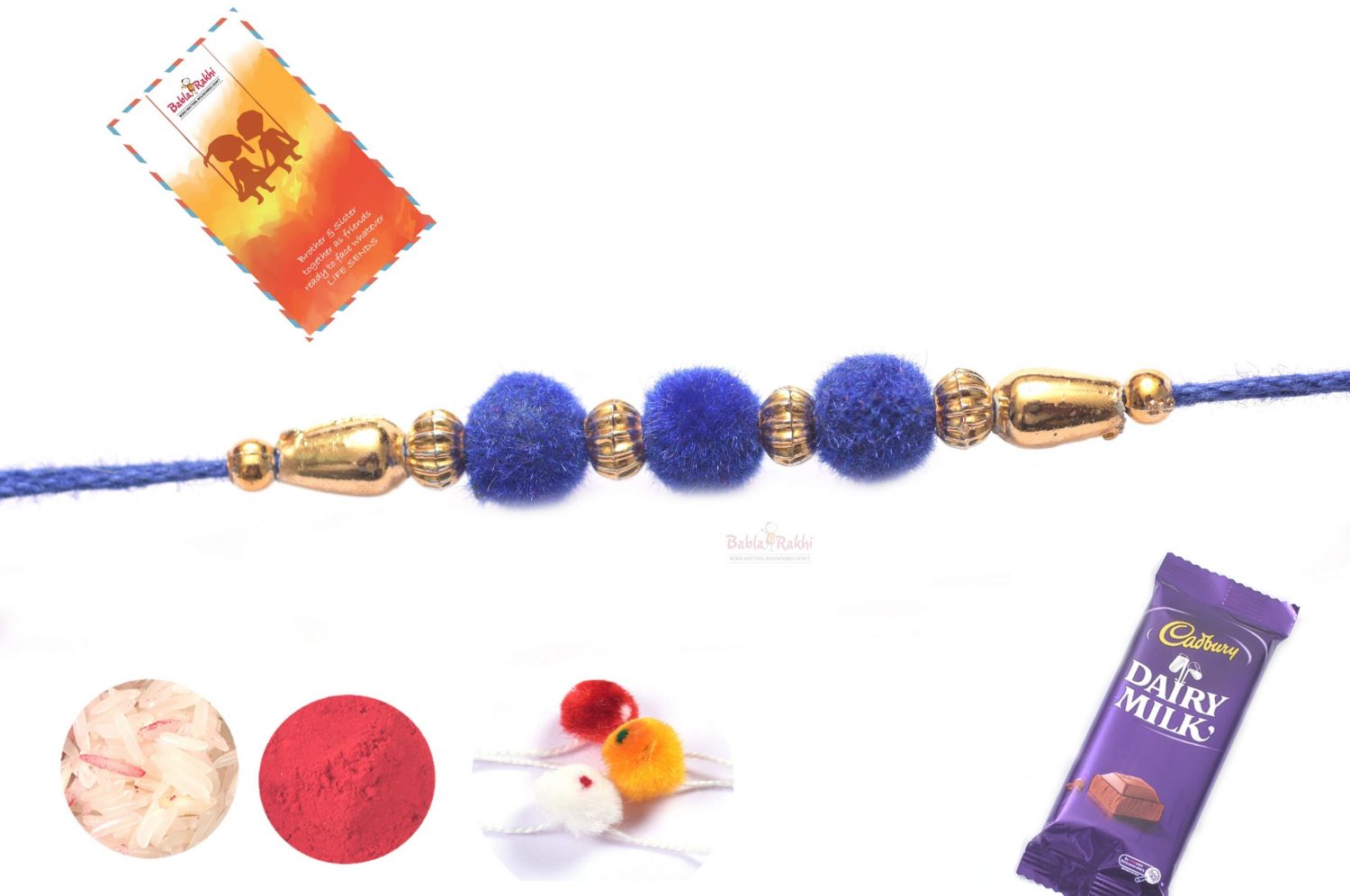 Royal Blue Velvet Rakhi with Golden Beads 1