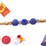 Royal Blue Velvet Rakhi with Golden Beads 3