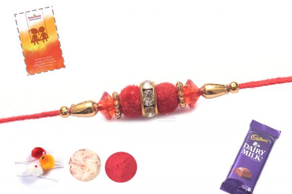 Red Velvet Rakhi with Diamond Ring