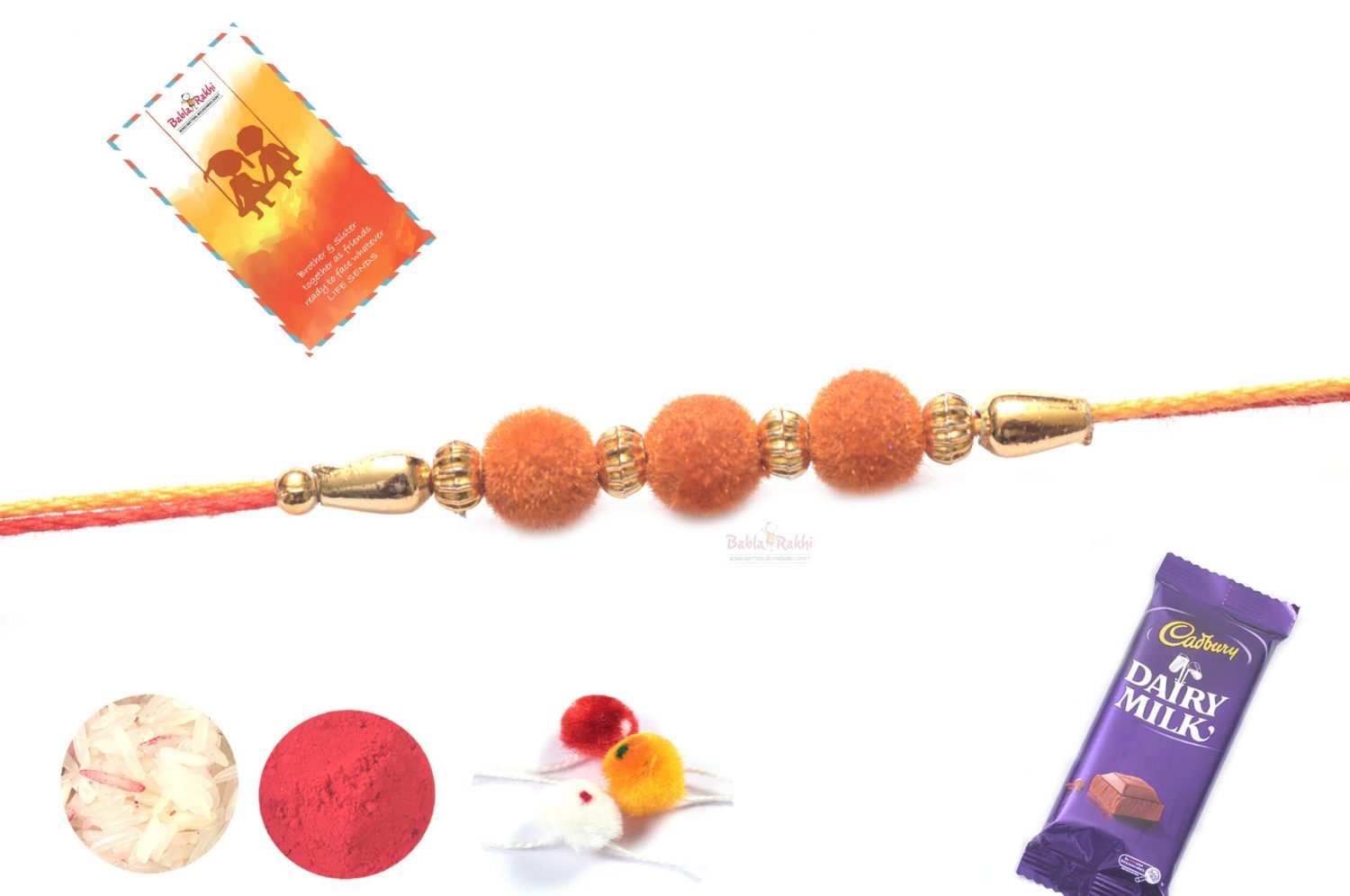 Orange Velvet Rakhi with Mauli Thread
