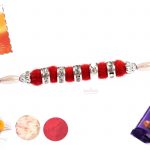 Red Velvet Beads Silver Diamond Rakhi 3