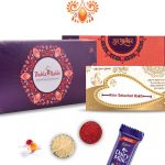 Royal Blue Velvet Rakhi with Golden Beads 4