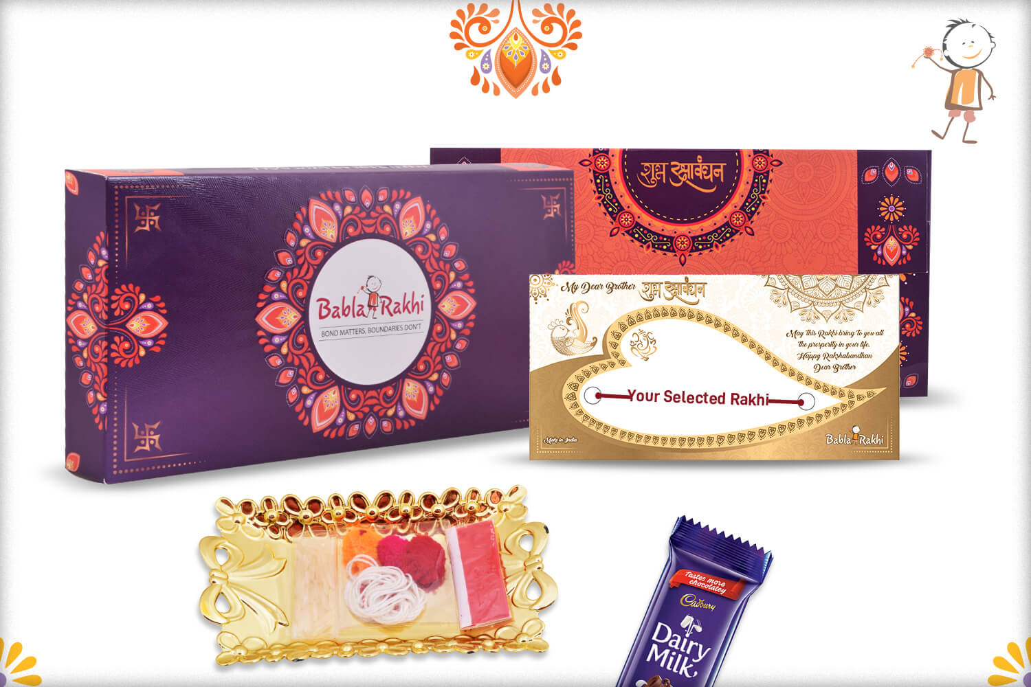 Premium Designer Golden Rakhi with Red Thread 4