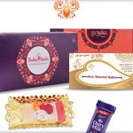Enchanting Golden Finishing With Metalique Design And Red Thread Rakhi 8