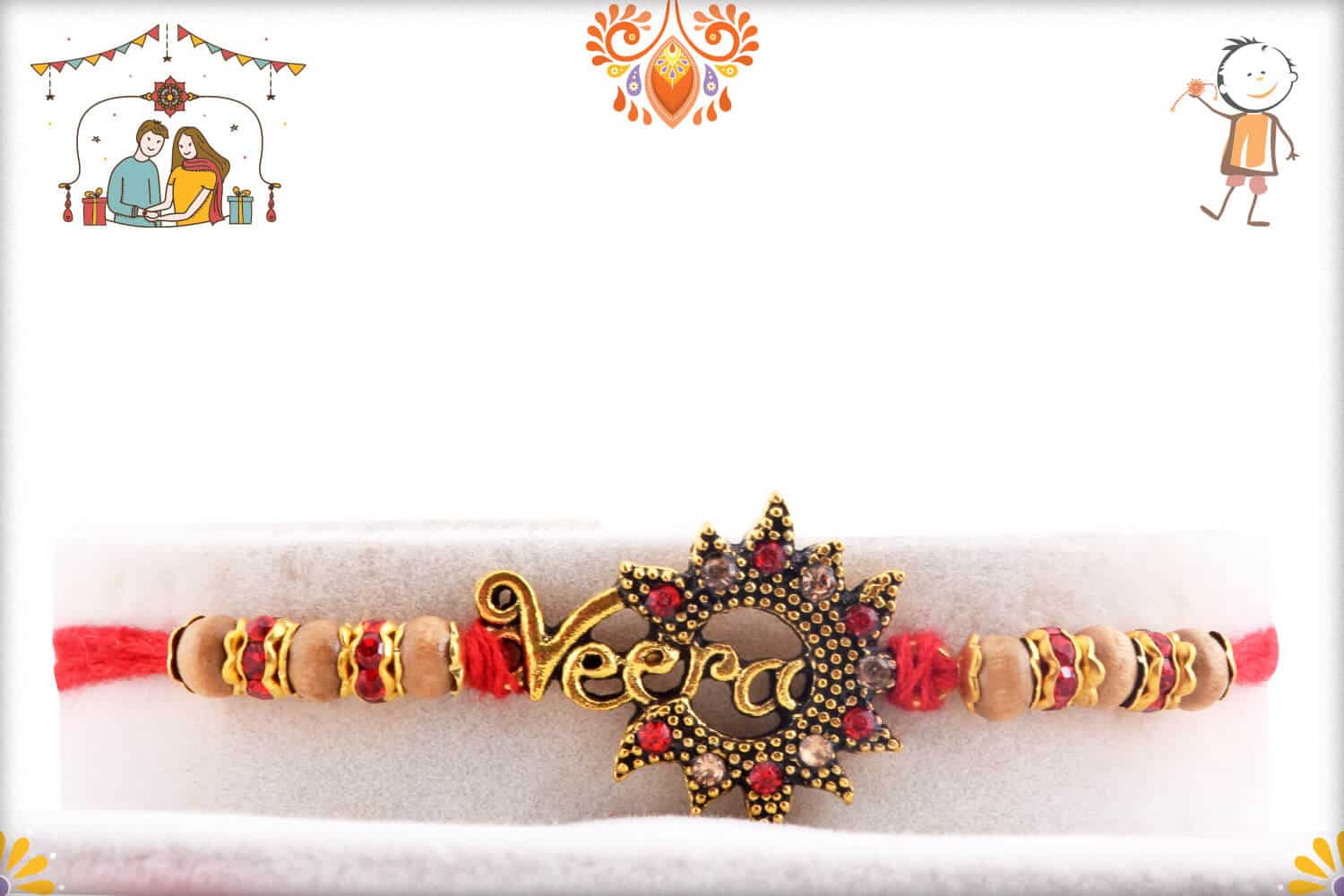 Exclusive Veera Rakhi with Sandalwood Beads | Send Rakhi Gifts Online 1