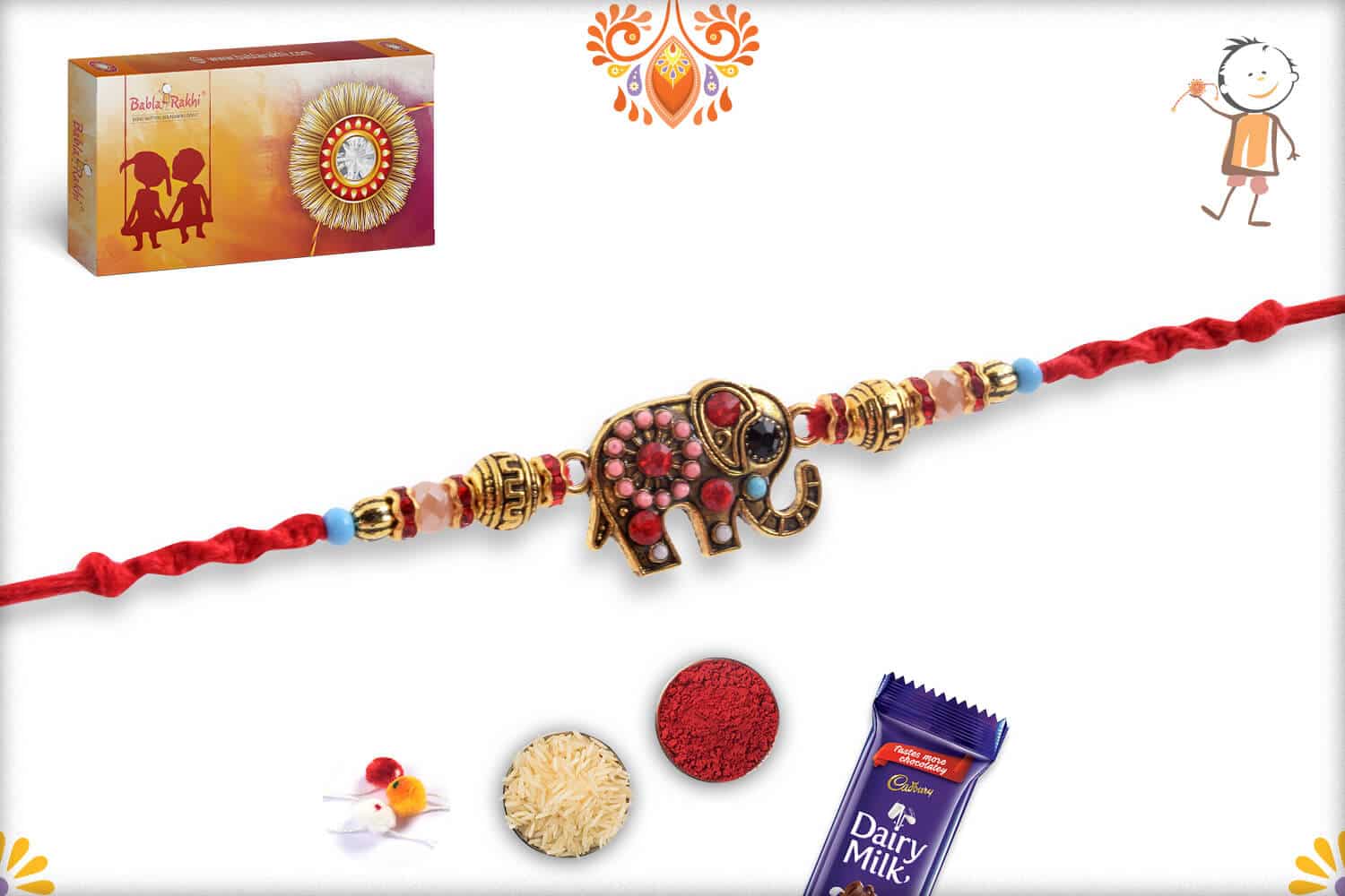 Royal Elephant with Semi Precious Stones Rakhi | Send Rakhi Gifts Online 3