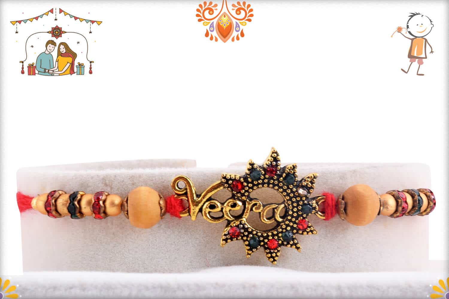 Stunning Veera Rakhi with Diamonds | Send Rakhi Gifts Online 1