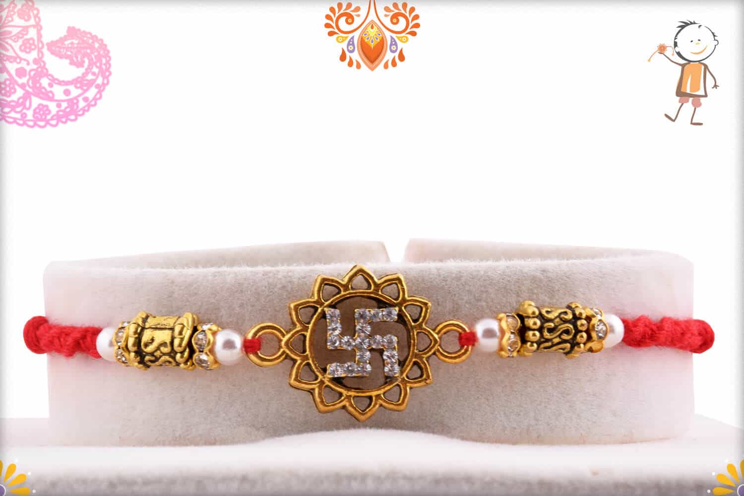 Marvelous Diamond Swastik Rakhi | Send Rakhi Gifts Online 1