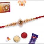 Golden Ganpati Rakhi with Beautiful Pearl and Golden Beads | Send Rakhi Gifts Online 4