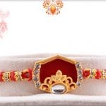 Designer Hexagon Red Rakhi with Golden Beads | Send Rakhi Gifts Online 4
