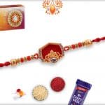 Designer Hexagon Red Rakhi with Golden Beads | Send Rakhi Gifts Online 6
