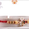 Special White Flower Rakhi with Diamonds and Golden Beads 5