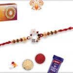 Special White Flower Rakhi with Diamonds and Golden Beads 6