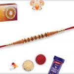 Traditional Red Diamond Rings Rakhi with Golden Beads | Send Rakhi Gifts Online 4
