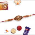 Antique Copper Diamond Rakhi with Classic Sandalwood Beads | Send Rakhi Gifts Online 4