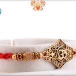 Auspicious OM Diamond Rakhi with Square Sandalwood Beads | Send Rakhi Gifts Online 5