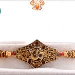 Auspicious OM Diamond Rakhi with Square Sandalwood Beads | Send Rakhi Gifts Online 4