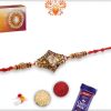 Auspicious OM Diamond Rakhi with Square Sandalwood Beads | Send Rakhi Gifts Online 6