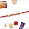 Red Bead Diamond Rakhi with Golden Beads | Send Rakhi Gifts Online 4