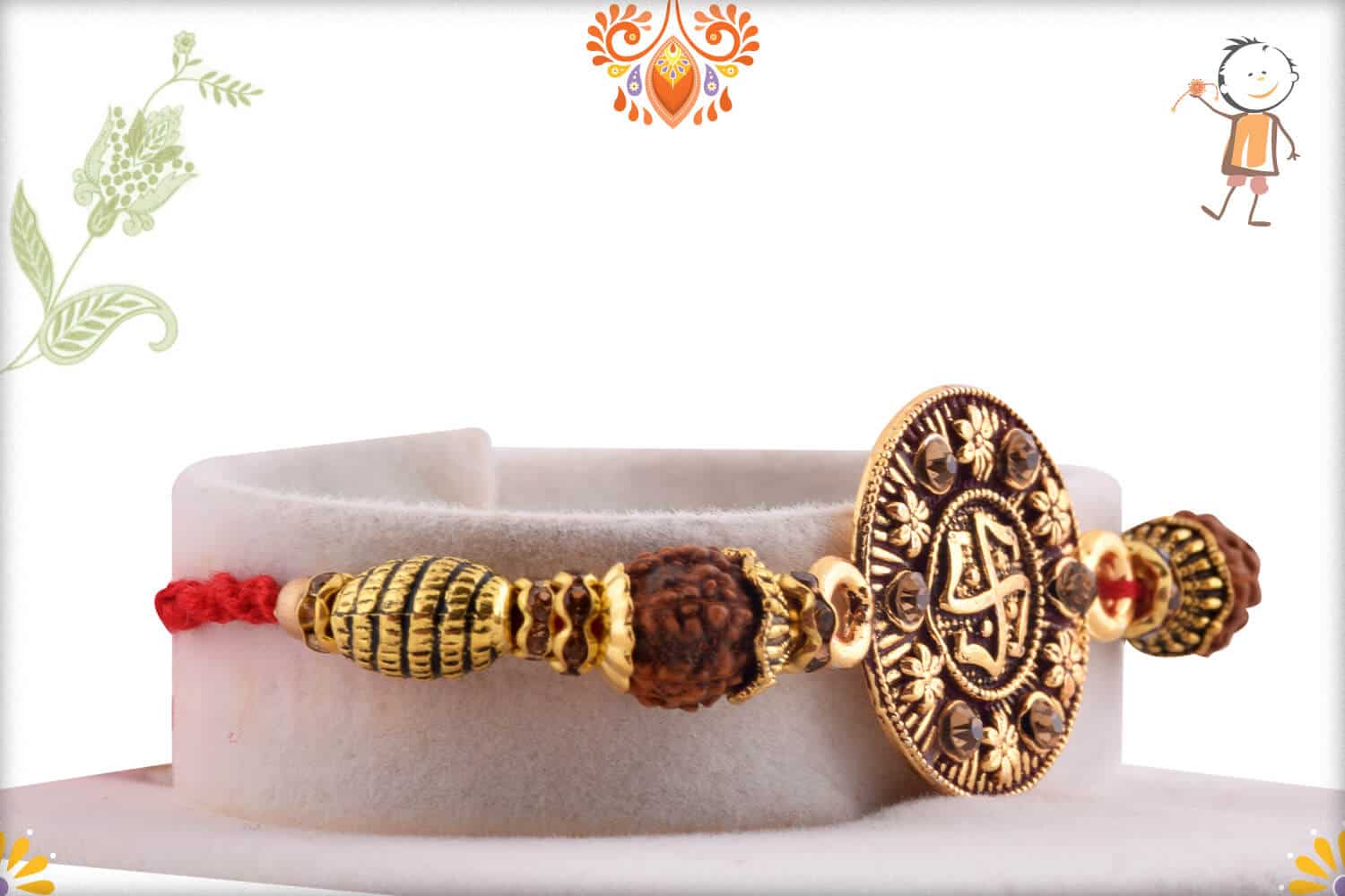 Antique Swastik Rakhi with Auspicious Rudraksh | Send Rakhi Gifts Online 2