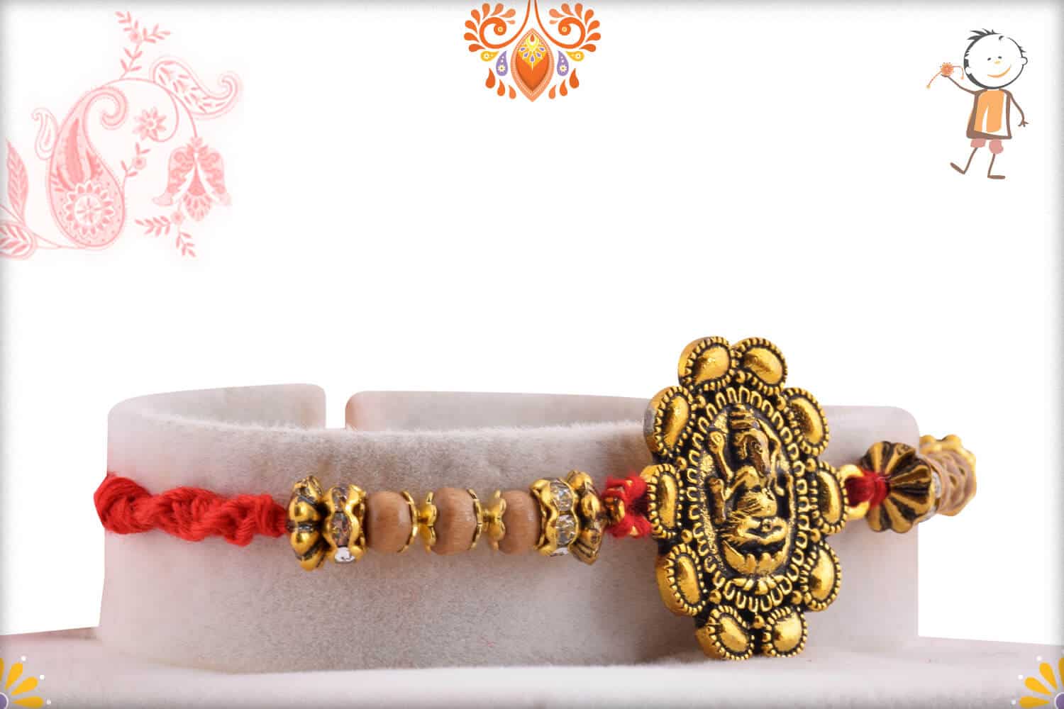 Premium Ganpati Rakhi with Sandalwood Beads | Send Rakhi Gifts Online 2
