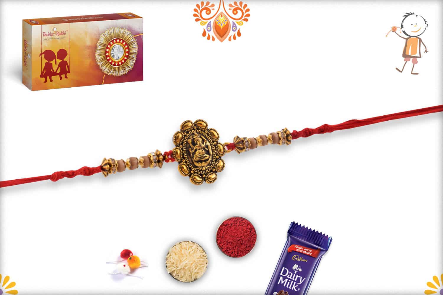 Premium Ganpati Rakhi with Sandalwood Beads | Send Rakhi Gifts Online 3