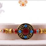 Designer Round Rakhi with Blue and Red Bead | Send Rakhi Gifts Online 3