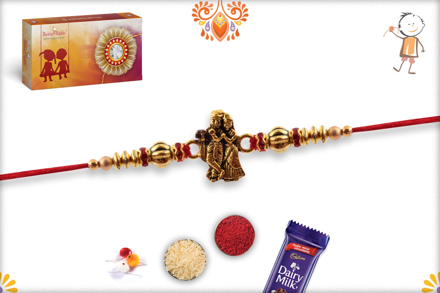 Exclusive Radha-Krishna Rakhi with Golden Beads | Send Rakhi Gifts Online 2