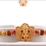 Beautiful Ganeshji Golden Rakhi with Rudraksh | Send Rakhi Gifts Online 4