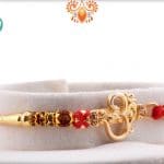 Aspicious Golden OM Rakhi with Rudraksh and Golden Beads | Send Rakhi Gifts Online 5