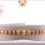 Delicate Golden Beads Rakh with Multi-color Diamonds | Send Rakhi Gifts Online 2