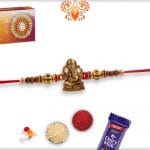 Golden Ganeshji Rakhi with Diamond-cut Beads | Send Rakhi Gifts Online 4
