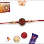 Handcrafted Spiritual OM Rakhi with Golden Beads | Send Rakhi Gifts Online 4