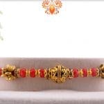 Antique Golden Bead Rakhi with Red Stone Beads | Send Rakhi Gifts Online 4