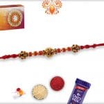 Antique Golden Bead Rakhi with Red Stone Beads | Send Rakhi Gifts Online 6