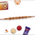 Simple Red Diamond Rings Rakhi wth Golden Beads | Send Rakhi Gifts Online 4