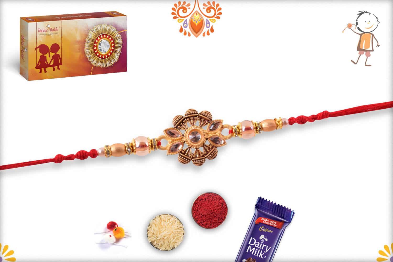 Unique Handcrafted Golden Rakhi with Beads | Send Rakhi Gifts Online 3