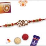 Golden Bro Rakhi with Red Beads | Send Rakhi Gifts Online 4