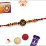 Golden Round Rakhi with Designer Beads | Send Rakhi Gifts Online 4