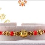 Traditional Golden Rakhi with Red Beads | Send Rakhi Gifts Online 2